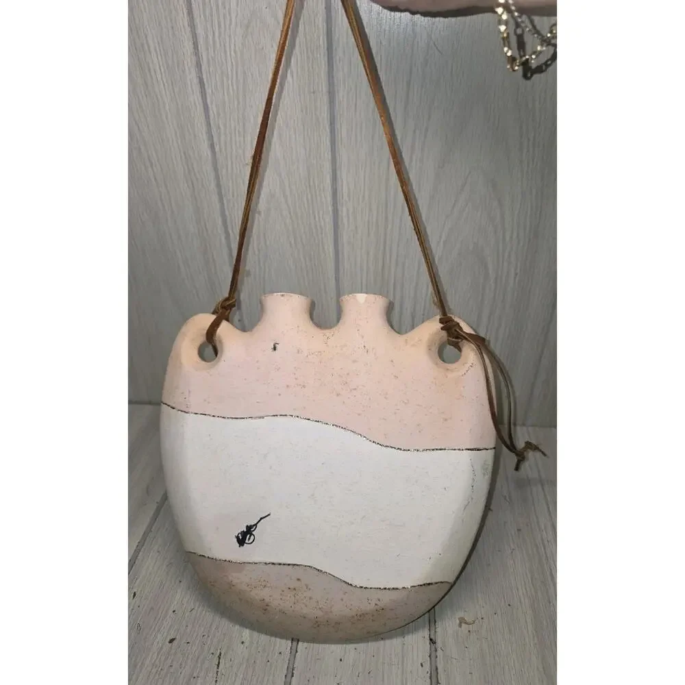 Vintage 1990’s Pottery Pastel Southwest Cactus Wall Hanging Jug Vase Native